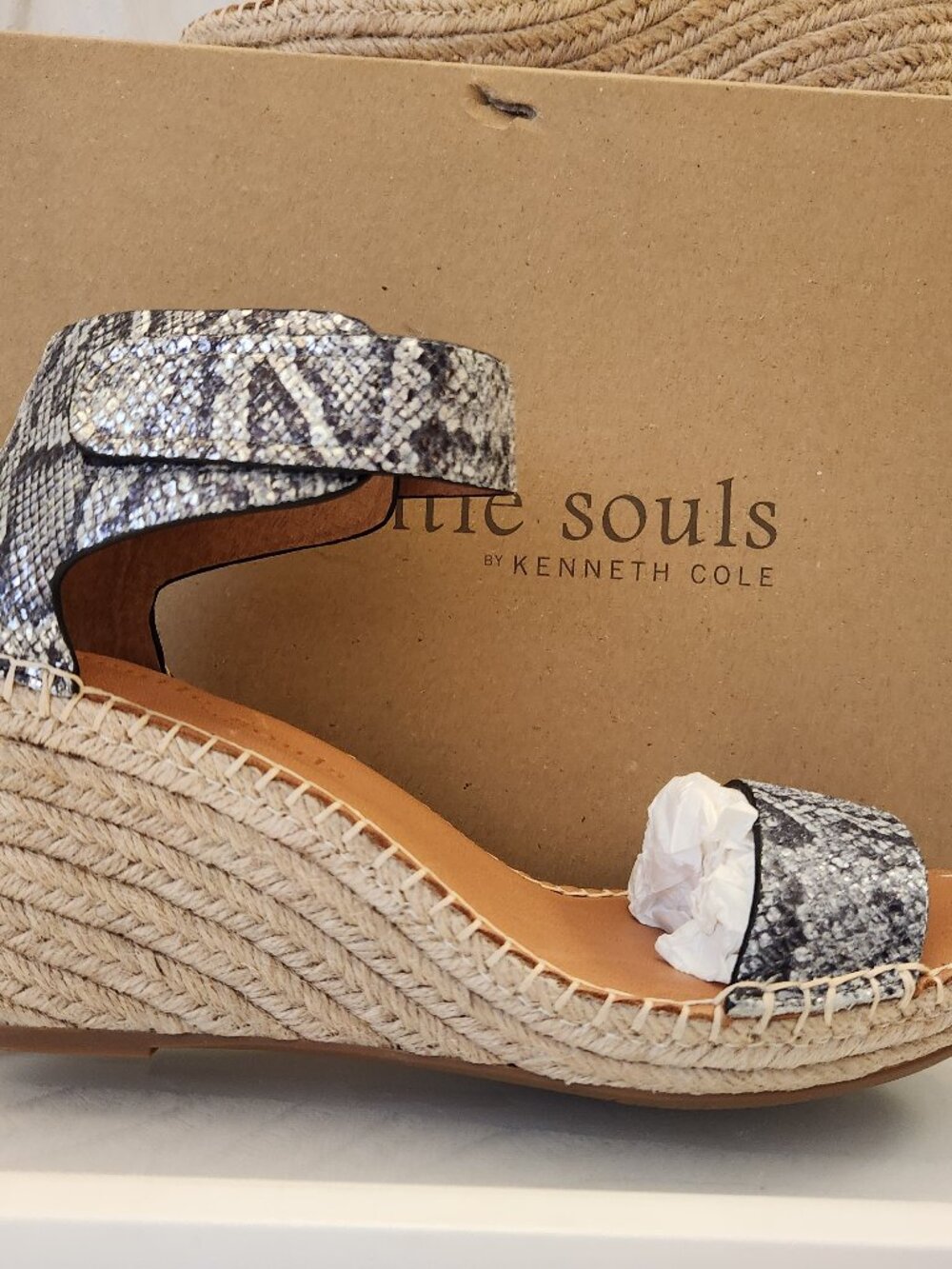 Gentle Souls "Charli" Ankle Strap Wedge Sandals. Pewter Snake. NIB.